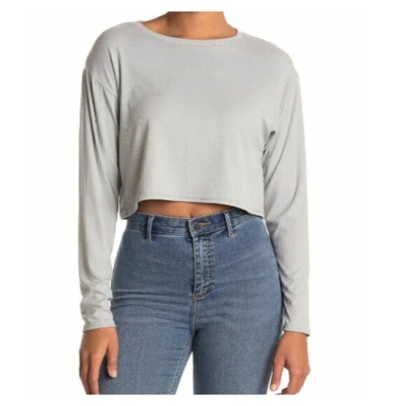Abound Grey Long Sleeve Crop Top Size Medium - Picture 1 of 5